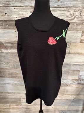 TanJay Black Sleeveless Tank with Red Rose Patch